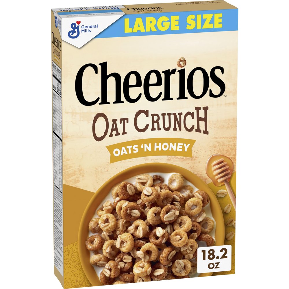 Cheerios Oat Crunch Oats 'N Honey Breakfast Cereal, Made with Whole Grain, Large Size, 18.2 oz