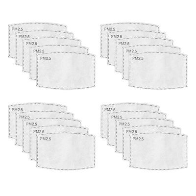 20pcs PM 2.5 Activated Carbon Filter Dustproof 5 Layers Filter Replacement for Women Mens Cotton Adjustable Replaceable Breathing Anti Dust
