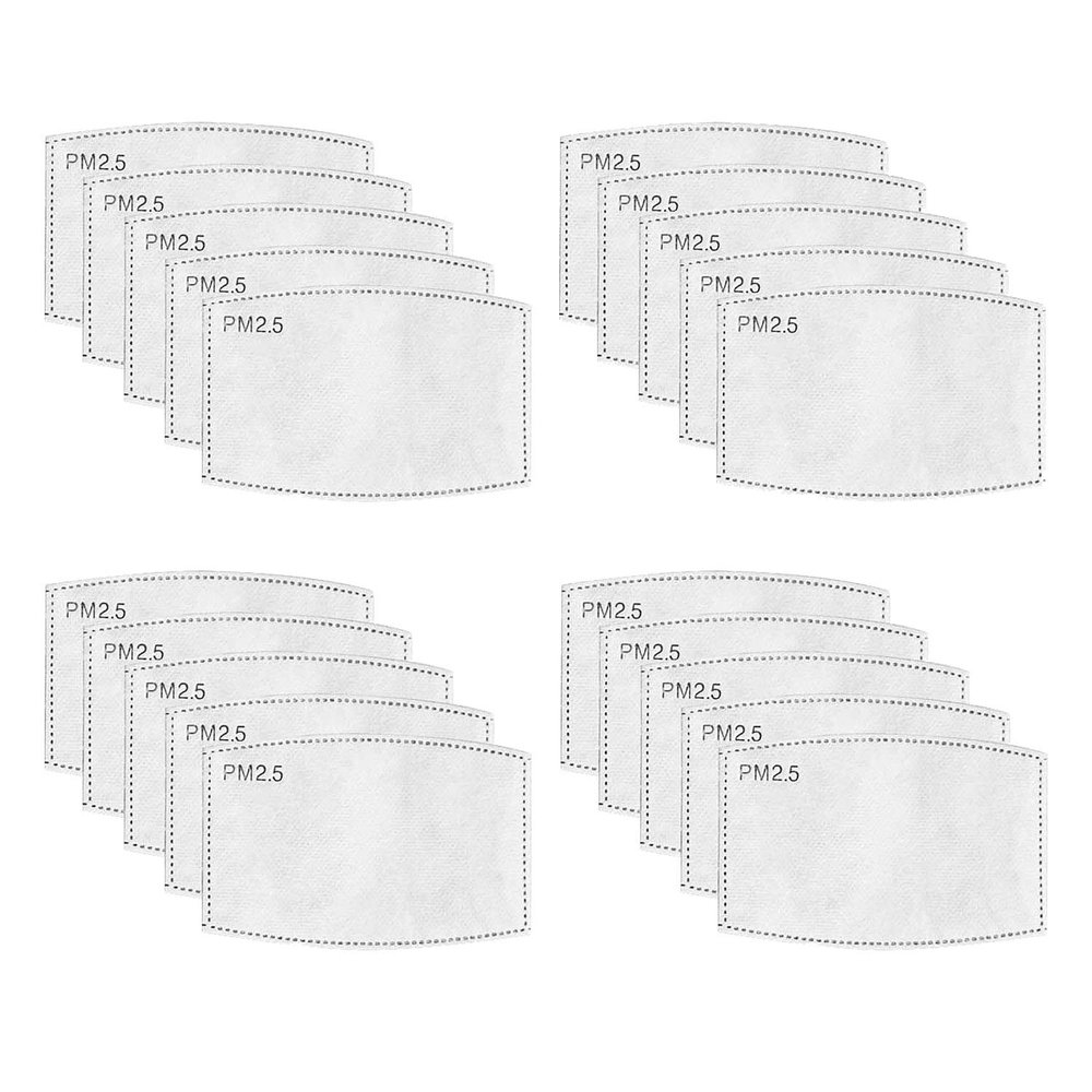 20pcs PM 2.5 Activated Carbon Filter Dustproof 5 Layers Filter Replacement for Women Mens Cotton Adjustable Replaceable Breathing Anti Dust