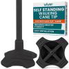 Vive Self Standing Walking Cane Tip 3/4 Inch Heavy Duty Replacement Quad - Rubber Cane Foot Base All Terrain for Walking Sticks, Folding & Medical Canes - Stabilizing Cane Tip for Men, Women (Black) view 1