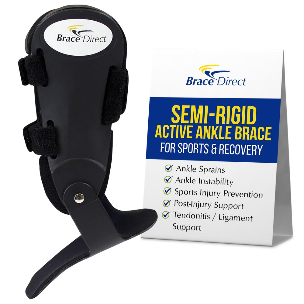 Brace Direct Semi-Rigid Active Ankle Brace for Sports - Maximum Support for Sprains & Injuries, Stabilizes & Protects Athletes Ankles Volleyball, Soccer (M - Right, Men 9.5-13 / Women 10.5-12)
