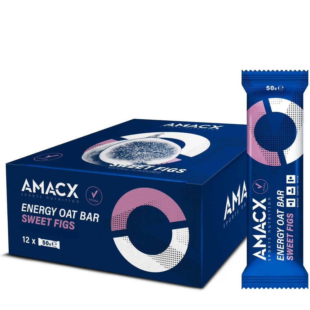 AMACX Energy Oat Bar for Endurance Sports 12 x 50g Energy Bars Carbohydrate mix (31g) Vegan Protein Bar with 50mg magnesium Running & Hiking Snacks Healthy Oatmeal Power Bars - Sweet Figs