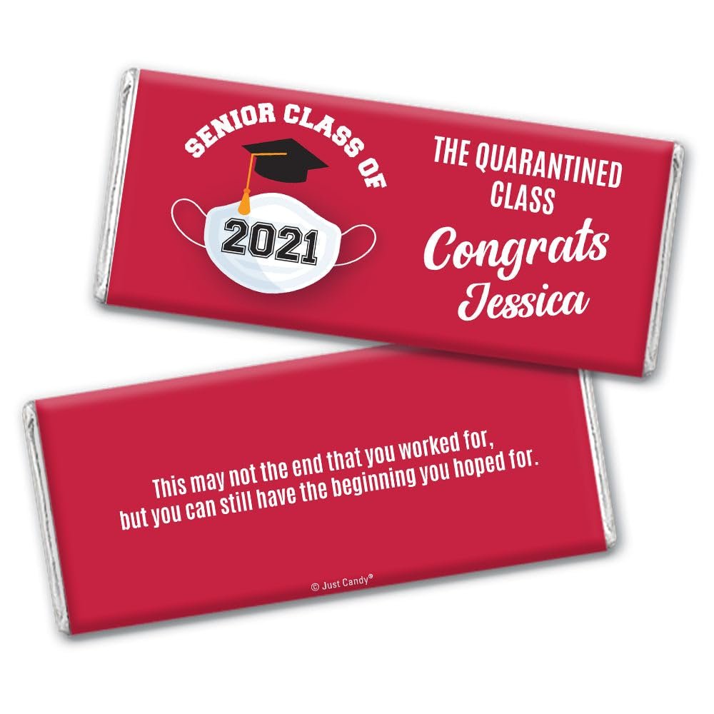 12 Class of 2024 Graduation Party Favors Personalized Chocolate Bars "The Quarantined Class" (12 Pack) - Red