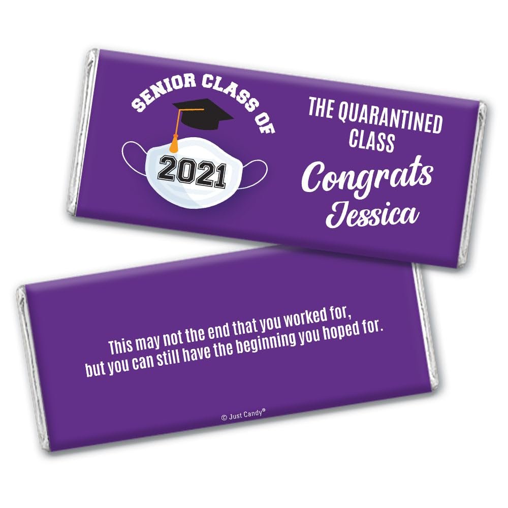 12 Class of 2024 Graduation Party Favors Personalized Chocolate Bars "The Quarantined Class" (12 Pack) - Purple