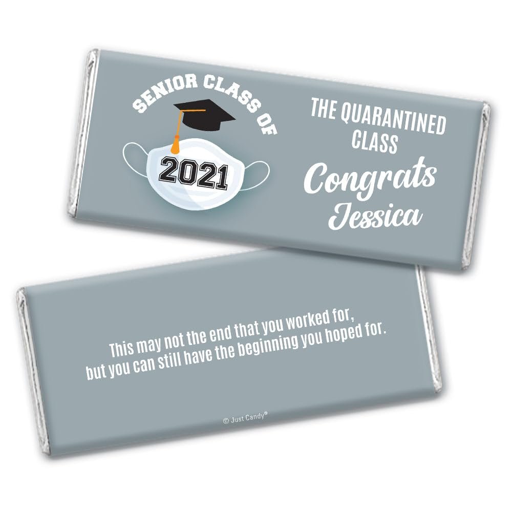 12 Class of 2024 Graduation Party Favors Personalized Chocolate Bars "The Quarantined Class" (12 Pack) - Silver
