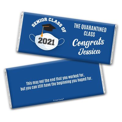 12 Class of 2024 Graduation Party Favors Personalized Chocolate Bars "The Quarantined Class" (12 Pack) - Blue