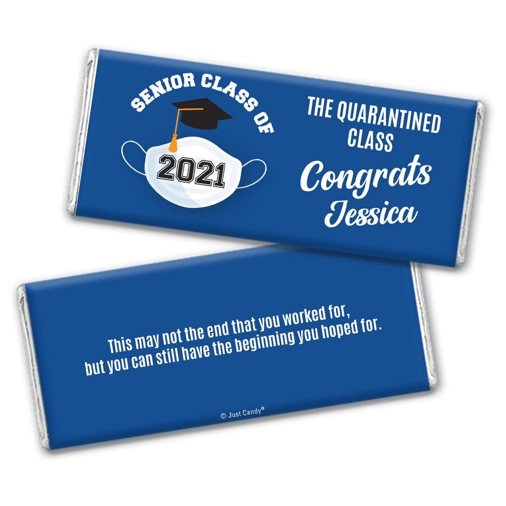 12 Class of 2024 Graduation Party Favors Personalized Chocolate Bars "The Quarantined Class" (12 Pack) - Blue
