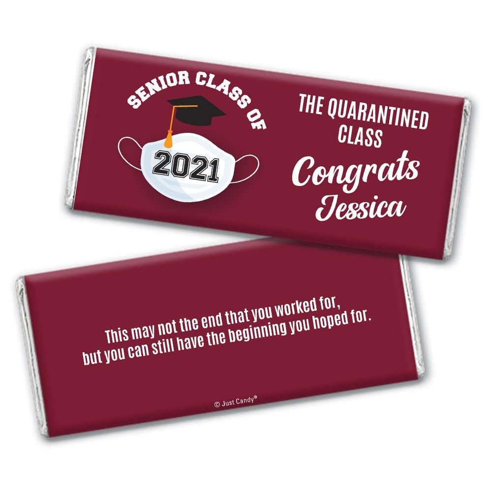 12 Class of 2024 Graduation Party Favors Personalized Chocolate Bars "The Quarantined Class" (12 Pack) - Maroon