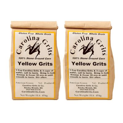 Carolina Grits Company Traditionally Stone Ground Carolina Yellow Grits, non-GMO, Whole Grain and Gluten Free - 2 Packs (2 Pounds Total)