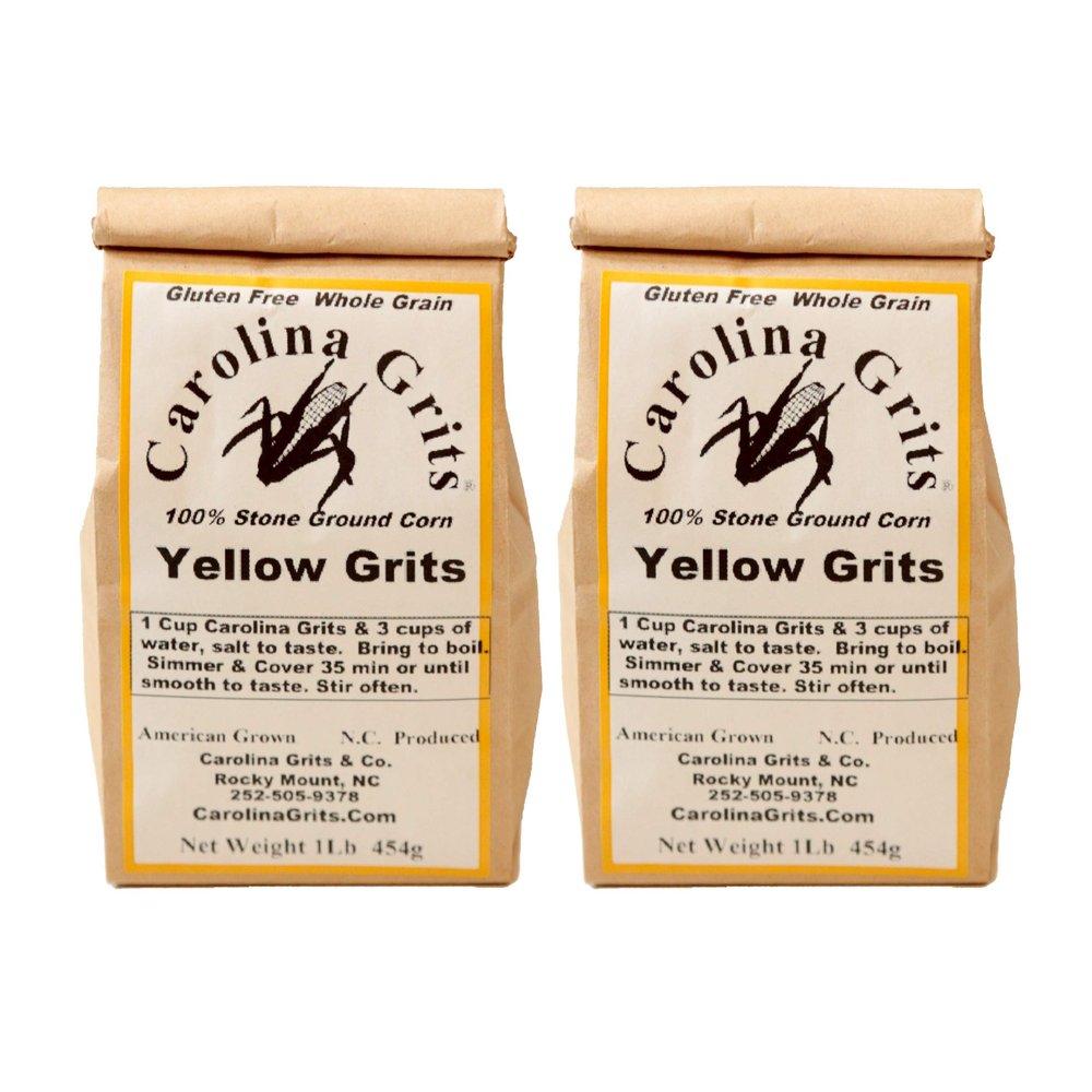 Carolina Grits Company Traditionally Stone Ground Carolina Yellow Grits, non-GMO, Whole Grain and Gluten Free - 2 Packs (2 Pounds Total)