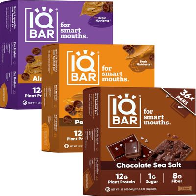 IQBAR Brain and Body Clean Plant Protein Bars - Chocolate Lovers Variety - 36 Bars - Keto, Vegan, High Fiber, Gluten and Dairy Free, Low Sugar Snack with Nutrients for Focus, Energy, Meal Replacement