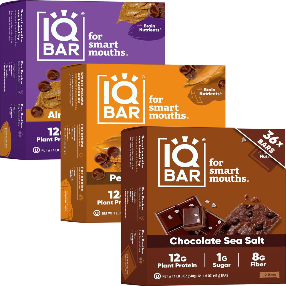 IQBAR Brain and Body Clean Plant Protein Bars - Chocolate Lovers Variety - 36 Bars - Keto, Vegan, High Fiber, Gluten and Dairy Free, Low Sugar Snack with Nutrients for Focus, Energy, Meal Replacement