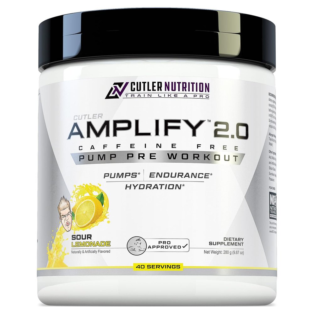 Cutler Nutrition Amplify Pump Pre Workout Caffeine Free Nitric Oxide Booster containing Arginine and Citrulline Pre-Workout for Maximum Pumps Sour Lemonade Flavor