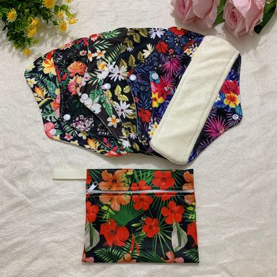 7pcs Resuable Menstrual Pads Set Including 1Pc Mini Wet Bag + 6Pcs Organic Bamboo Light Flow Panty Liners Waterproof Mama Cloth Sanitary Napkin Pads Menstrual Pads