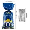 Blulu 100 Pcs Eid Mubarak Gift Bags Ramadan Decorations Clear Goodie Candy Plastic Cellophane Treat Bags with Silver Twist Ties for Eid Mubarak Party(Blue Gold) view 2
