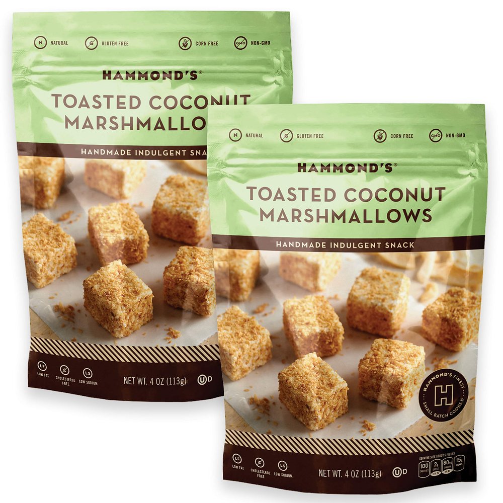 Hammonds Candies Gourmet Marshmallows Toasted Coconut | Great for Snacking, Hot Chocolate, Smores, Baking | Gluten-Free, Kosher, Handcrafted in the USA | 2 Pack