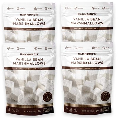 Hammonds Candies Gourmet Marshmallows  Vanilla Bean | Great for Snacking, Hot Chocolate, Smores, Baking | Gluten-Free, Kosher, Handcrafted in the USA | 4 Pack
