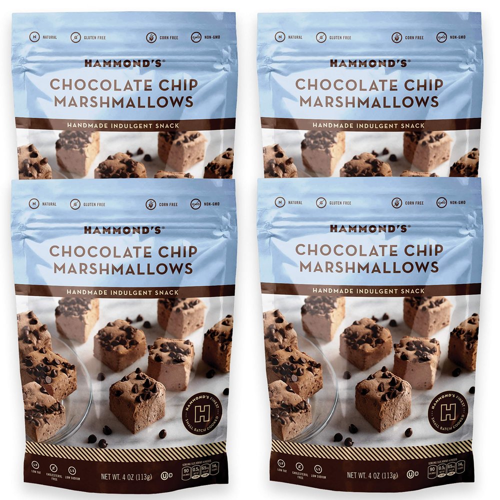 Hammond's Candies | Gourmet Chocolate Chip Marshmallows | 4 Bags, Great for Snacking | Hot Chocolate, Smores and Homemade Brownies | Small Batches | Handcrafted in the USA
