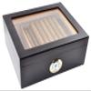 DUCIHBA Premium Cigar Humidor - Holds 25-50 Cigars, Spanish Cedar Wood with Ebony Black Finish, Shatter-Resistant Glass Top, Built-In Hygrometer, Humidifier & Divider Included - 10.25" x 8.75" x 4.5" view 1