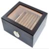 DUCIHBA Premium Cigar Humidor - Holds 25-50 Cigars, Spanish Cedar Wood with Ebony Black Finish, Shatter-Resistant Glass Top, Built-In Hygrometer, Humidifier & Divider Included - 10.25" x 8.75" x 4.5" view 3