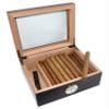 DUCIHBA Premium Cigar Humidor - Holds 25-50 Cigars, Spanish Cedar Wood with Ebony Black Finish, Shatter-Resistant Glass Top, Built-In Hygrometer, Humidifier & Divider Included - 10.25" x 8.75" x 4.5" view 4