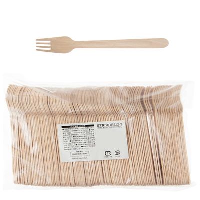 Strix Design SD-040 Wooden Forks, 100 Pieces, Natural Wood, 6.2 inches (15.8 cm), Unbleached, Commercial Use, Disposable, Outdoor, Cafe, Events, White Birch, Stylish