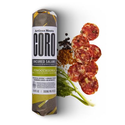 Coro Uncured Finocchiona Artisan Salami Stick 5oz | Fennel, Black Pepper & Curry | Perfect for Charcuterie Boards, Snacking, Holiday Gifts | All Natural, Gluten-Free, No Added Nitrates & Nitrites
