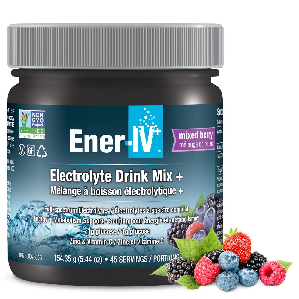 Ener-IV Electrolyte Drink Mix - Electrolytes Powder, Hydration Powder Drink, Hydrate Liquid Mix, Low Sugar Rehydration for Women & Men, Natural Flavors, Non GMO - Mixed Berry, 45 Servings