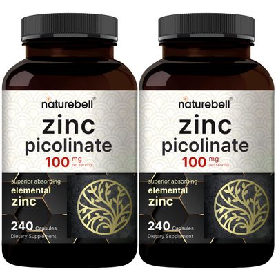 2 Pack Maximum Strength Zinc 100mg, Zinc Picolinate Supplement, 480 Capsules, Zinc Vitamin and Immune Vitamins for Enzyme Function and Immune Support, Non-GMO and Made in USA