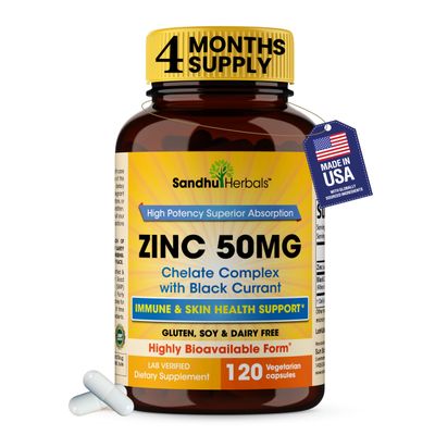 Zinc 50mg Capsules for Men and Women, 120 Count | Highly Absorbable Zinc Supplements for Immune System Support | Zink 50 mg Mono Methionine Chelated Complex |Helps with Skin Health & Overall Immunity