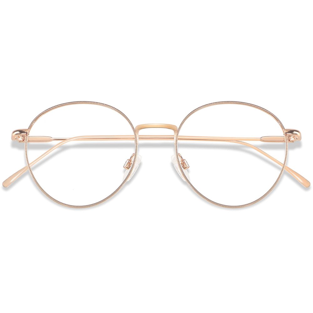 ANDWOOD Blue Light Blocking Glasses Women Men Computer Small Face Clear Bluelight Blocker Metal Frame Round Rose Gold