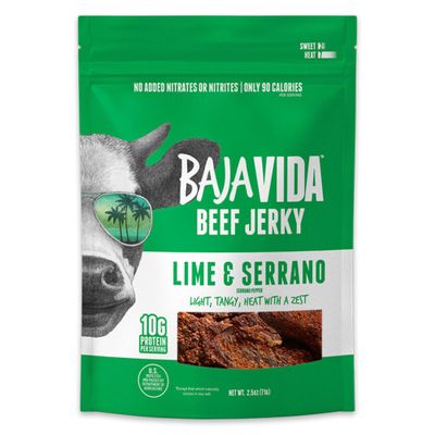 BAJA BEEF Vida Lime & Serrano Pepper Beef Jerky - Sweet and Spicy Beef Jerky Snack Packs, Healthy, Gluten-Free, All-Natural, No MSG, Made in the USA - 2.5 Oz Bags (Pack of 4)