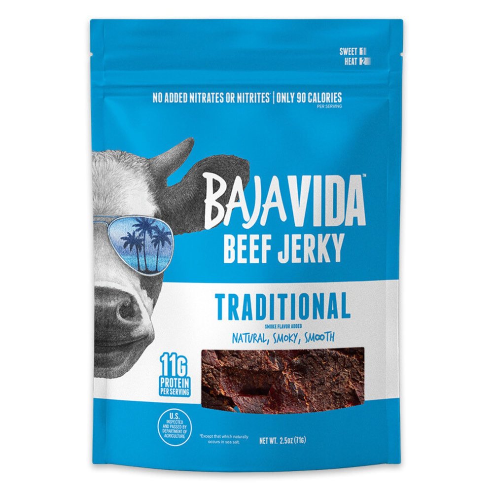 BAJA BEEF Traditional Beef Jerky - Sweet and Spicy Beef Jerky Snack Packs, Healthy Jerky, Gluten-Free, All-Natural Beef, No MSG, Made in the USA - 2.5 Oz Bags (Pack of 4)