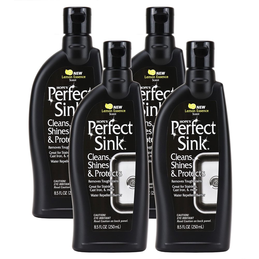 HOPE'S Perfect Sink Cleaner and Polish, Restorative, Water-Repellant, Removes Stains, Ideal for Brushed Stainless Steel, Cast Iron, Porcelain, Corian, Composite, Acrylic, 8.5 oz 4 Pack