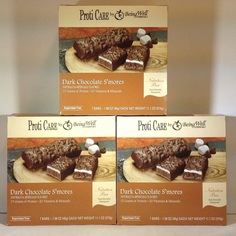 Being Well Essentials Proti Care Bars - THREE PACK - 3 boxes or bars - 21 servings (Dark Chocolate S'mores)