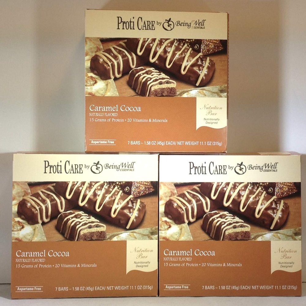Being Well Essentials Proti Care Bars - THREE PACK - 3 boxes or bars - 21 servings (Caramel Cocoa)