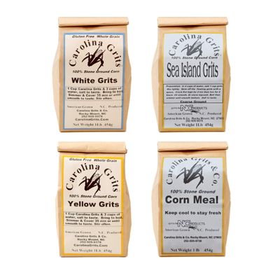 Carolina Grits Company Traditionally Stone Ground Gluten Free Sample Pack, Yellow Grits, White Grits, Sea Island Grits, and Cornmeal, 4-Pack, 4 Pounds Total