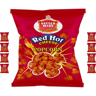 Better Made Special Popcorn (8) x Bags 2.5-2.75oz Each (Pack of 8) (HOT CHEESE) - Adult Bulk Snacks, Kids Lunch, Delicious Hot Cheese Flavorerd Popped Popcorn, Family Owned Since 1930 in Detroit