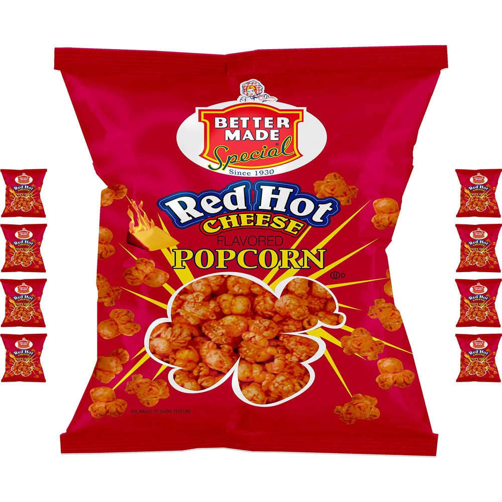 Better Made Special Popcorn (8) x Bags 2.5-2.75oz Each (Pack of 8) (HOT CHEESE) - Adult Bulk Snacks, Kids Lunch, Delicious Hot Cheese Flavorerd Popped Popcorn, Family Owned Since 1930 in Detroit