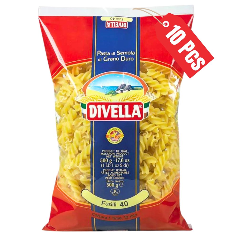 Divella Fusilli Pasta #40, 16 oz. (Rotini Pasta - Pack of 10) - Authentic Italian Pasta Made with Durum Wheat Semolina, Perfect 'Al Dente' Texture for Every Dish