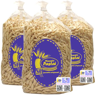 Maestri Pastai, Gourmet Fusilli Avellinesi Italian Pasta (Southern Italy Fusilli Pasta) (Pack of 3), Special "Series 42", Premium Imported from Mercato San Severino, Italy, 17.66 oz (1.1 lbs) (each)