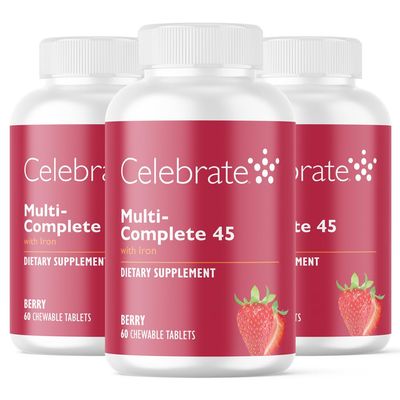 Celebrate Vitamins Multi-Complete Chewables, 45mg Iron Daily Bariatric Multivitamin for Sleeve Gastrectomy and Gastric Bypass Surgery Patients Essential Vitamins & Minerals - Berry (180 Tablets)