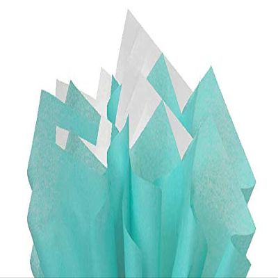 100Sheets Carribbean Teal and White Gift Wrap Pom Pom Tissue Paper Mix with 12 to from Gift Tags & Twine
