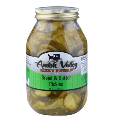 Amish Valley Products Bread and Butter Pickles Glass Quarts All Natural (6 Qt Jars - 32 Oz)