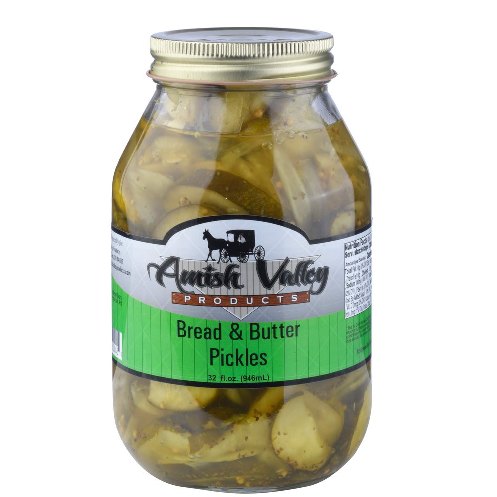 Amish Valley Products Bread and Butter Pickles Glass Quarts All Natural (6 Qt Jars - 32 Oz)