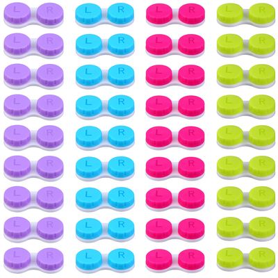 Elcoho 36 Pack Colorful Contact Lens Case Left/Right Contact Lens Soak Storage Contact Lens Travel Container, 4 Colors