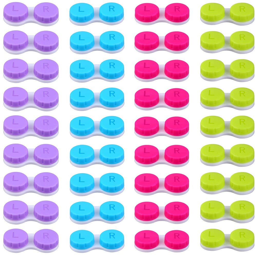 Elcoho 36 Pack Colorful Contact Lens Case Left/Right Contact Lens Soak Storage Contact Lens Travel Container, 4 Colors