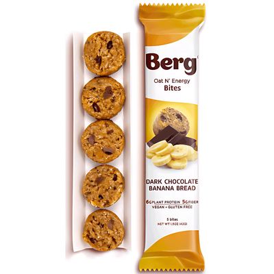 Berg Oat N' Energy Bites - Dark Chocolate Banana Bread - Non-GMO, Gluten Free, Dairy Free, Soy Free and Vegan - Clean Energy Snack - 1.5oz, (8 Pack)