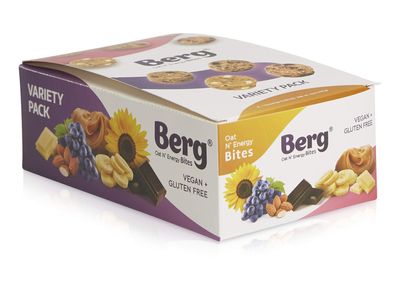 Berg Energy Bites Variety Pack  Plant-Based Protein Snack with 16g Protein & 1g Sugar  Vegan, Gluten-Free, Low Sugar, High Fiber, Non-GMO, Prebiotic Superfood Bites  1.5oz (8 Pack)