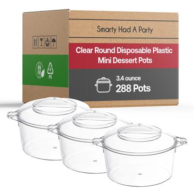 Disposable Plastic Cups, Ice Cream Bowls - Tumblers for Ice cream, Yogurt, Fruit, Cheesecake, Pudding - Bulk Party Supplies for Wedding (Clear, 3.4 oz Dessert Pots (288 Pots))